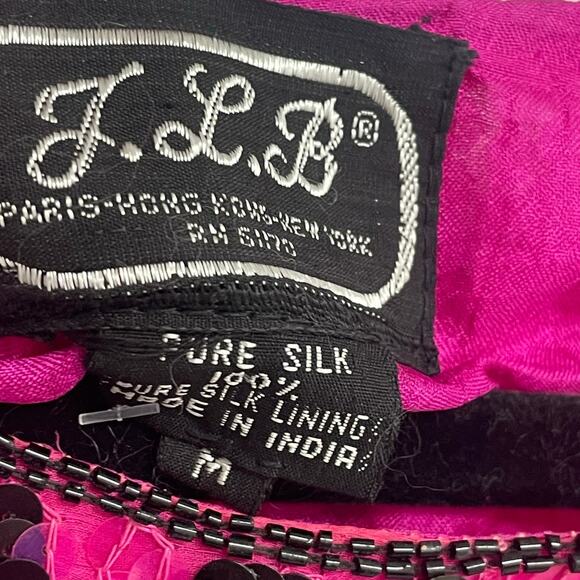 Vintage JLB Pure Silk Pink Black Polka Dot Sequin Embellished Top Medium AS IS - Picture 5 of 7